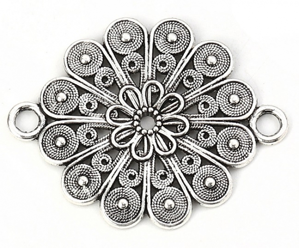 1 Verbinder, "Blume", 38 x 30 mm, antik-silberfarben