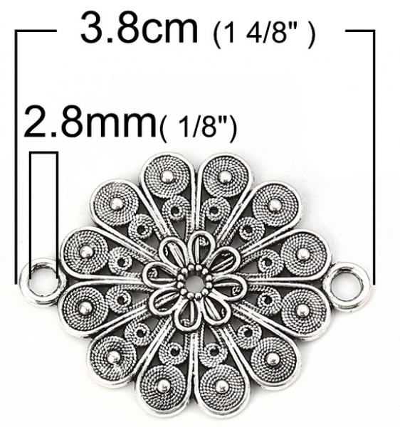 1 Verbinder, "Blume", 38 x 30 mm, antik-silberfarben