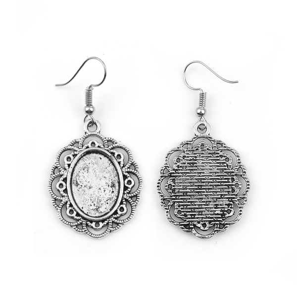 1 Paar Ohrhängerfassungen für 13 x 18 mm Cabochons, antik-silberfarben