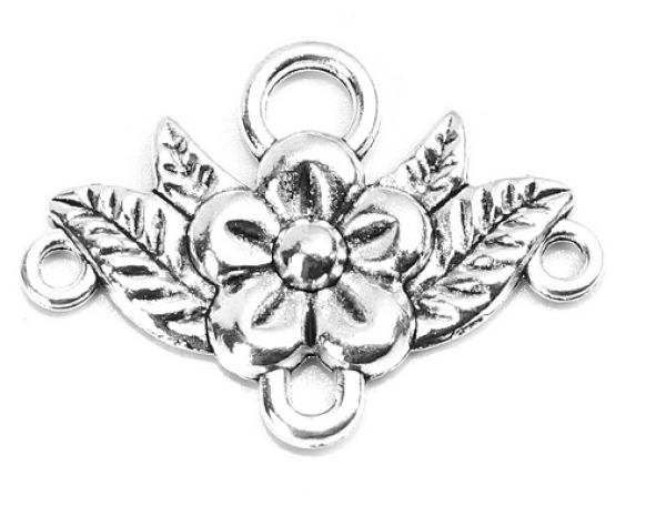 5 Verbinder, Blumen, 32 mm, antik-silberfarben