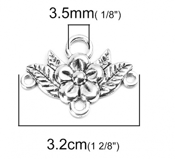 5 Verbinder, Blumen, 32 mm, antik-silberfarben