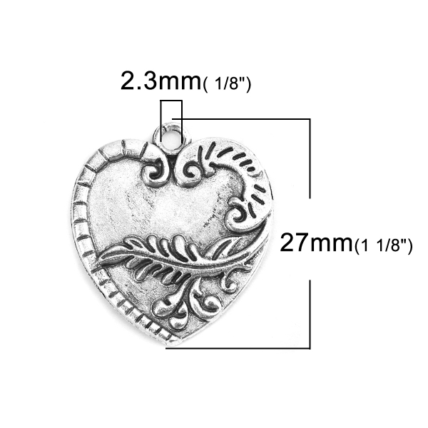 3 Herz-Anhänger, antik-silberfarben, 2,7 cm