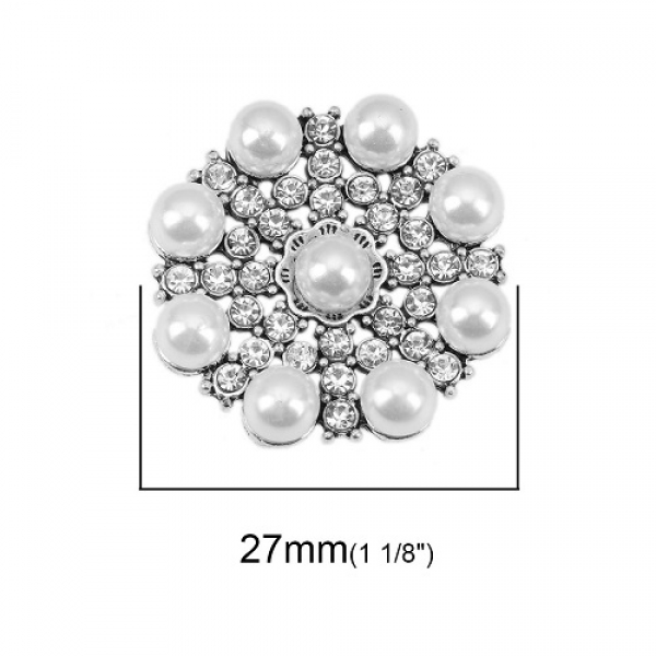 1 Verbinder, rund mit Imitatperlen, 27 mm, antik-silberfarben