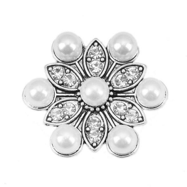 1 Verbinder  Blume mit Imitatperlen, 29 mm, antik-silberfarben