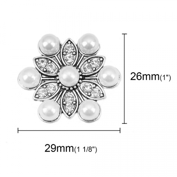 1 Verbinder  Blume mit Imitatperlen, 29 mm, antik-silberfarben