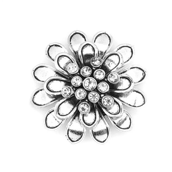 1 Verbinder  Blume mit Glitzersteinchen, 29 mm, antik-silberfarben