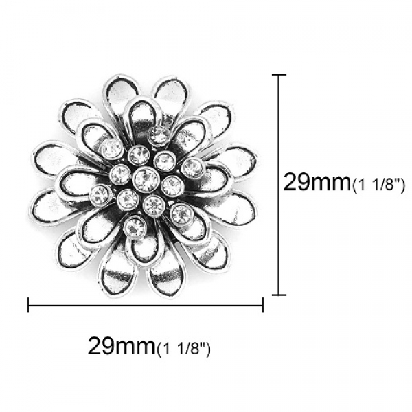 1 Verbinder  Blume mit Glitzersteinchen, 29 mm, antik-silberfarben