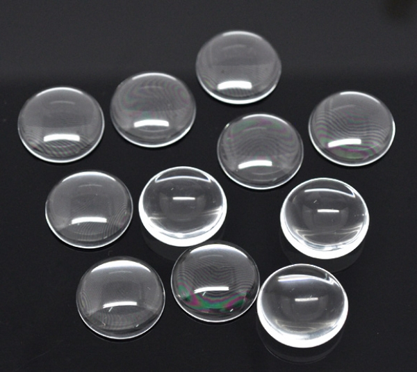 10 runde Glascabochons, klar, 20 mm