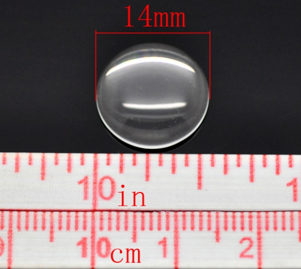 10 runde Glascabochons, klar, 14 mm
