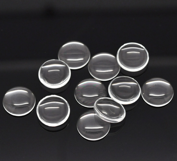10 runde Glascabochons, klar, 14 mm