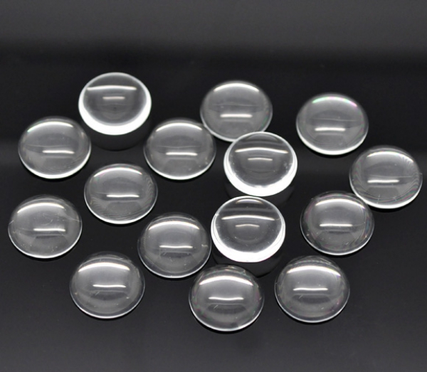 10 runde Glascabochons, klar, 16 mm