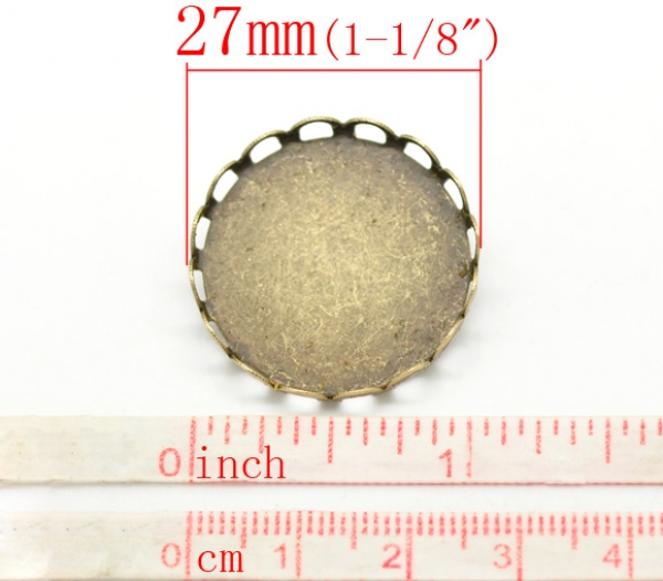 3 Broschenfassungen für 25 mm Cabochons, antik-bronzefarben
