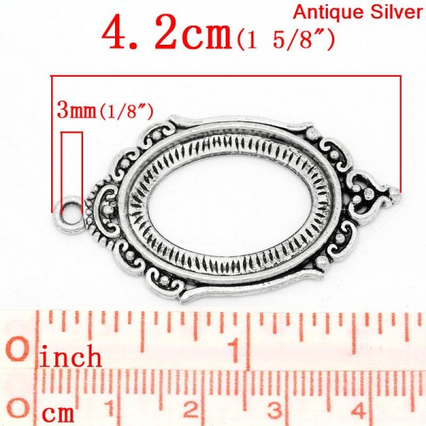 3 ovale Fassungen für 25 x 18 mm Cabochons, antik-silberfarben