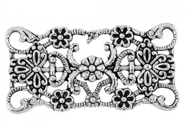 10 filigrane Verbinder, 31 x 16 mm, antik-silberfarben