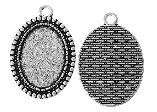 3 ovale Fassungen für 25 x 18 mm Cabochons, antik-silberfarben