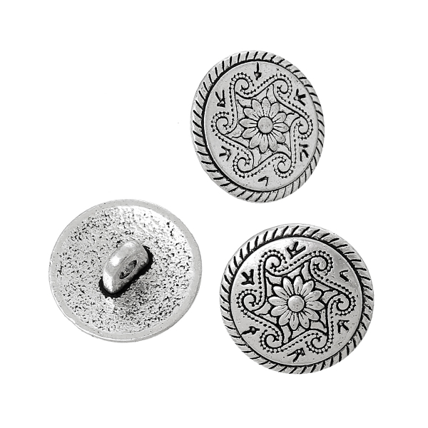 6 Metallknöpfe , 15 mm, antik-silberfarben