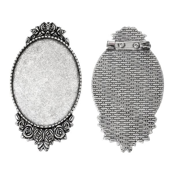 3 Broschenfassungen für 4 x 3 cm Cabochons, antik-silberfarben