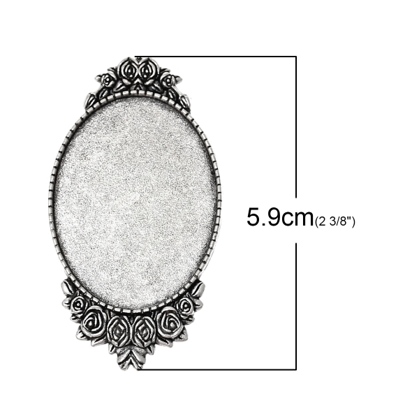 3 Broschenfassungen für 4 x 3 cm Cabochons, antik-silberfarben