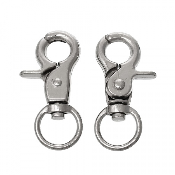 2 Karabinerhaken, Scherenkarabiner, ca. 46 x 23 mm