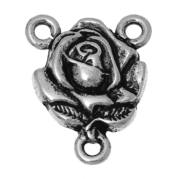 5 Verbinder, Rose, 19 x 15 mm, antik-silberfarben