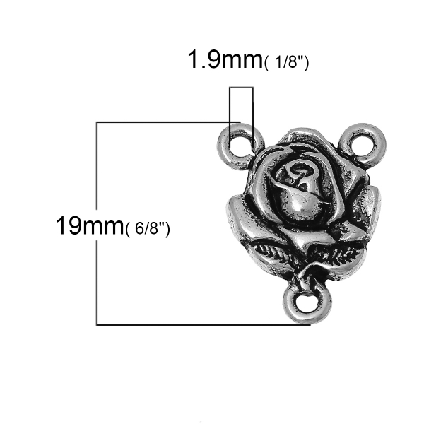 5 Verbinder, Rose, 19 x 15 mm, antik-silberfarben