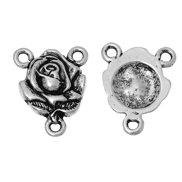 5 Verbinder, Rose, 19 x 15 mm, antik-silberfarben