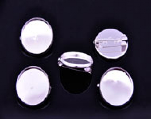 5 Broschenfassungen für 18 mm Cabochons, silberfarben
