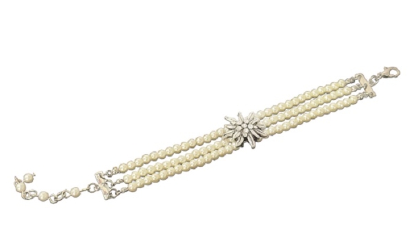 3-reihige Perlenarmkette "Strass-Edelweiß", creme-weiß, von Alpenflüstern