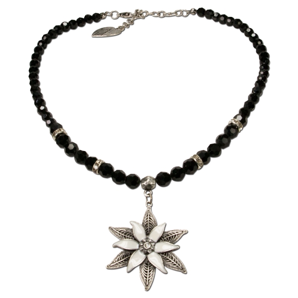 1 Perlenkette "Glamour-Edelweiß" von Alpenflüstern, schwarz