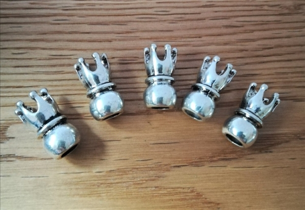 5 Metallperlen KRONEN, antik-silberfarben, 16 x 9 mm