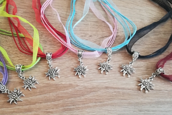 1 Trachtenkette Edelweiß, Organzahalsband, viele Farben zur Wahl