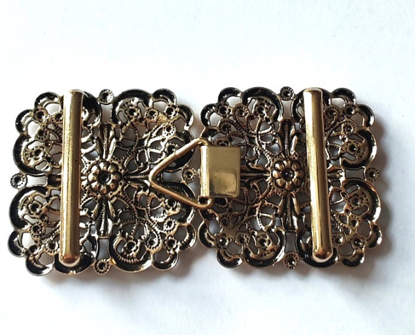 1 Schließe, Dirndlschließe, Schürzenschließe, antik-goldfarben, Steg 3 cm