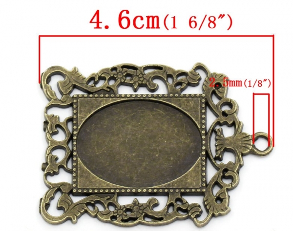 3 Anhängerfassungen für 25 x 18 mm Cabochons, antik-bronzefarben