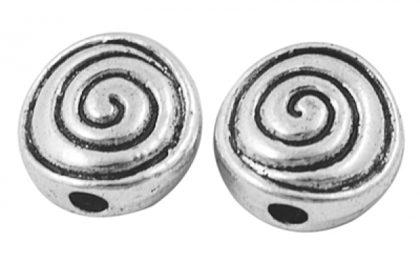 20 Metallperlen Spiralen, antik-silberfarben, 7 mm