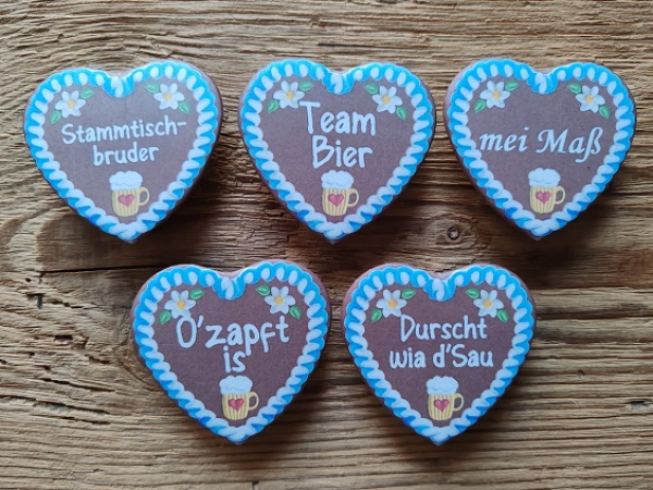 1 Glasmarkierer "Lebkuchenherz" mit Spruch nach Wahl, ca. 57 x 54 mm