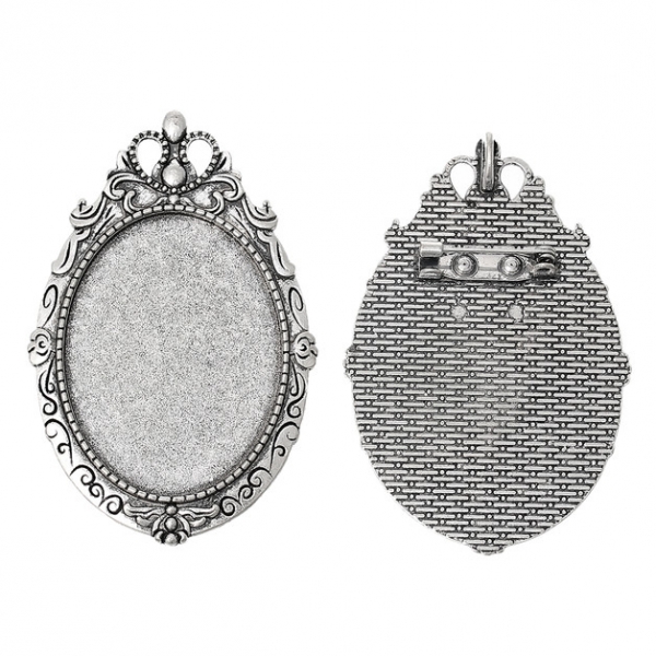 3 Broschenfassungen für 4 x 3 cm Cabochons, antik-silberfarben