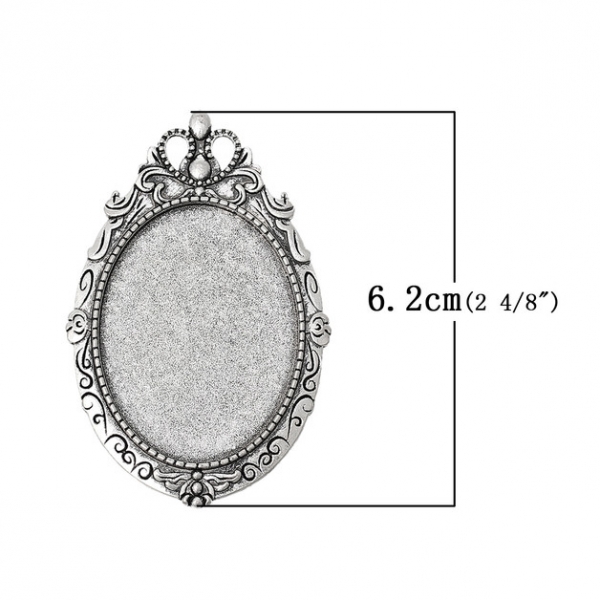 3 Broschenfassungen für 4 x 3 cm Cabochons, antik-silberfarben