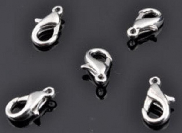 Karabinerhaken, nickelfarben, ca. 12 x 7 mm