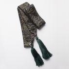 1 Trachtengürtel, Bindegürtel, Stoffgürtel, schwarz-khaki-goldlurex, ca.  1,75 m