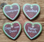 1 Herzbutton "Lebkuchenherz", viele Sprüche zur Wahl, ca. 57 x 54 mm
