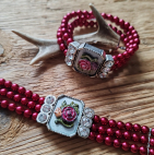 1 hübsches Set: Perlenkropfkette mit passendem Armband von Alpenwahn, rot