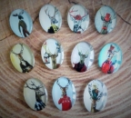 10 ovale Glascabochons mit Hirschmotiven, 25 x 18 mm