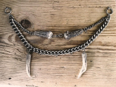 1 Charivarikette, Rohling, ALU, zweireihig, antik-silberfarben, Federringe, mit Horn,ca. 33 cm oder Wunschlänge