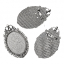 3 Broschenfassungen für 4 x 3 cm Cabochons, antik-silberfarben